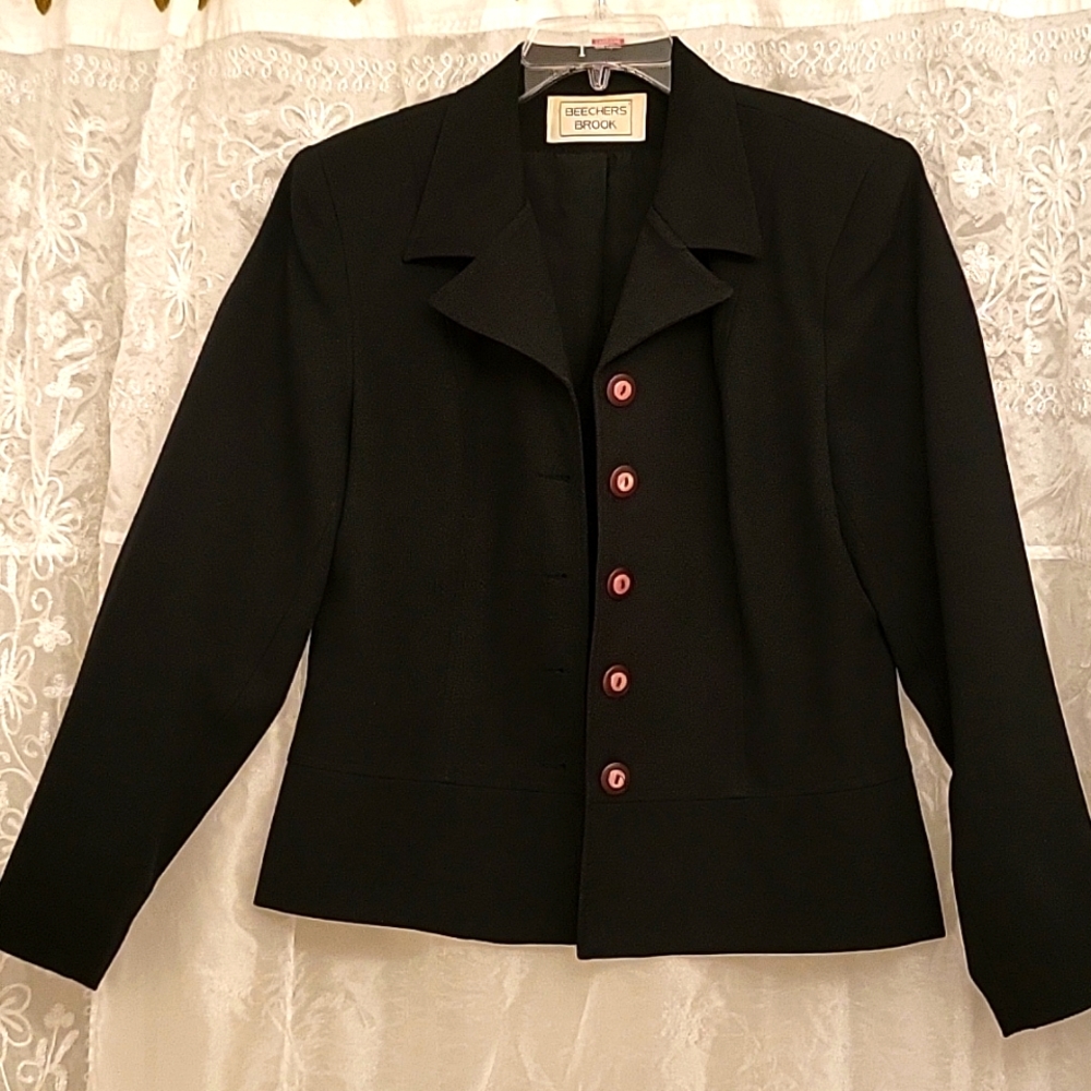 Classic Black Blazer, Tailored Waist, 5-Button, Notched Lapel, 10 - Picture 2 of 11
